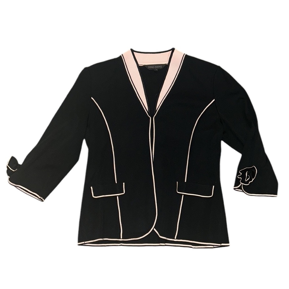 LN Ming Wang Black & Blush Pink Rosette Knit Cardigan / Blazer - M